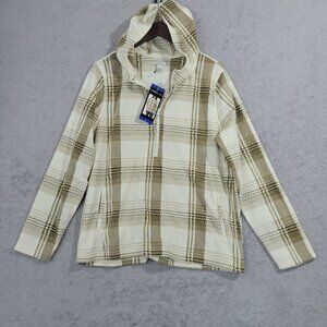 NEW ONeill Womens Plaid Hooded Zip-Up Fleece Jacket Beige & Green Size L